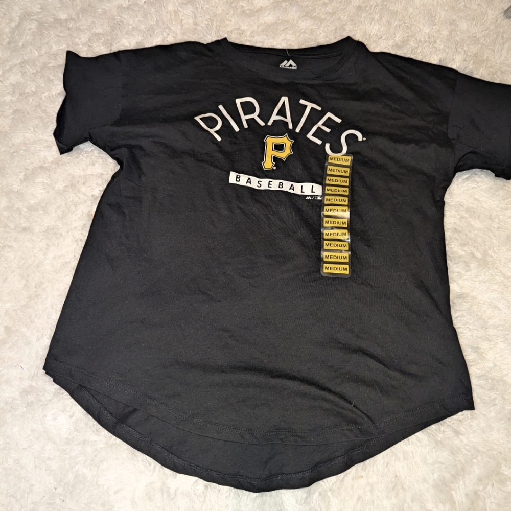 New Majestic Pittsburgh Pirates MLB Baseball Women's Black T-Shirt